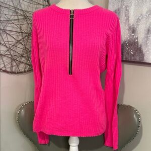 Hot Pink Ribbed Zip-Front Women's Top